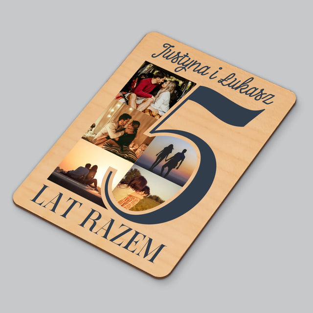 Fotokolaż: 5 Lat Razem - Magnes Drewniany