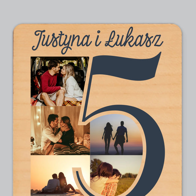 Fotokolaż: 5 Lat Razem - Magnes Drewniany