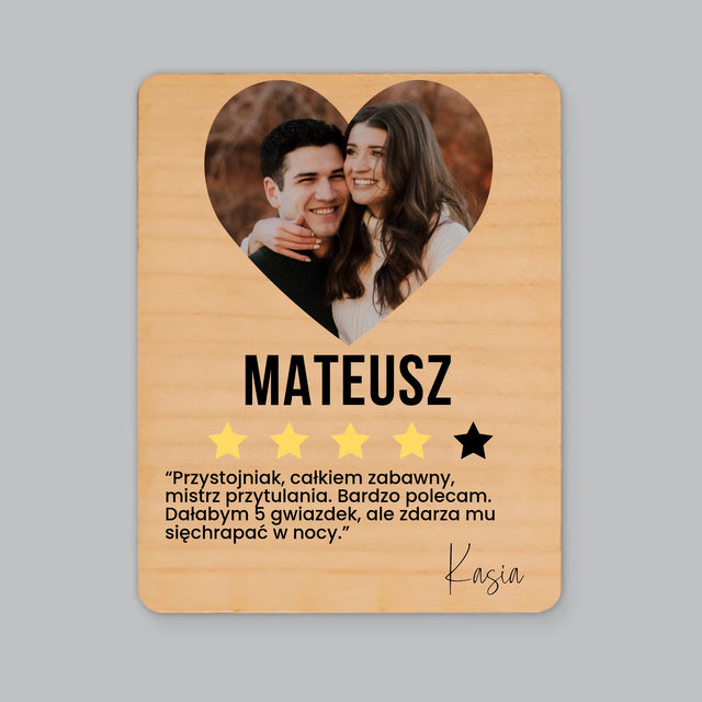 Zdjęcie i Podpis: Najlepszy Chłopak Polecam - Magnes Drewniany