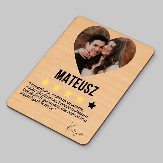 Zdjęcie i Podpis: Najlepszy Chłopak Polecam - Magnes Drewniany