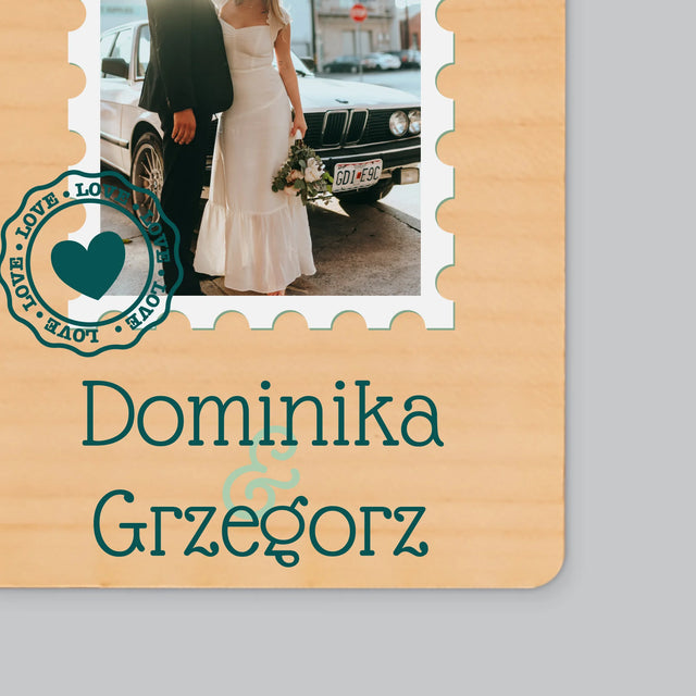 Zdjęcie i Podpis: Ślubna Pocztówka - Magnes Drewniany