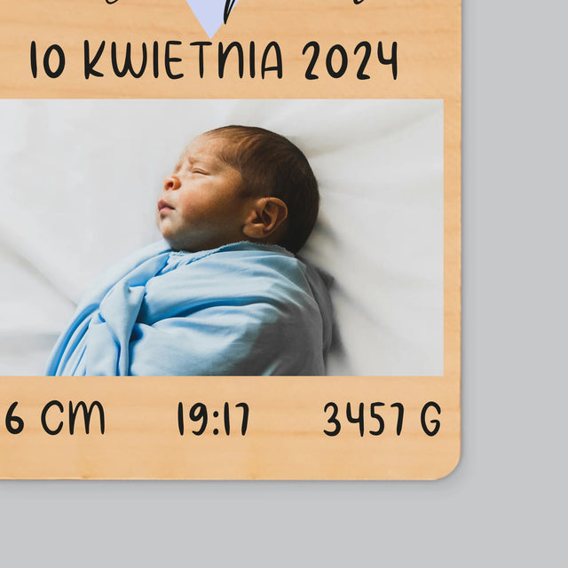 Metryczka Dziecka: Serduszko Chłopiec - Magnes Drewniany