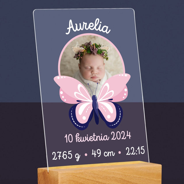 Metryczka Dziecka: Motylek - Wydruk Na Szkle Akrylowym