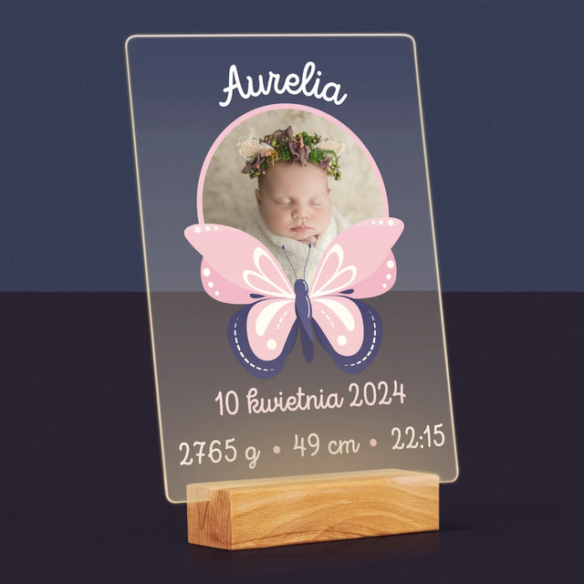 Metryczka Dziecka: Motylek - Wydruk Na Szkle Akrylowym
