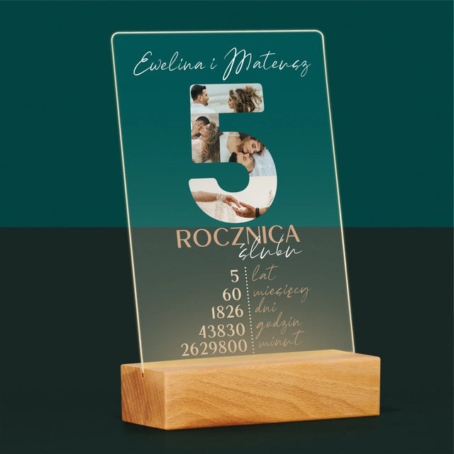 Słowo Ze Zdjęć: 5 Rocznica Ślubu Liczby - Wydruk Na Szkle Akrylowym
