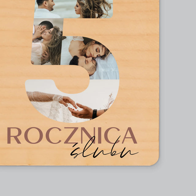 Słowo Ze Zdjęć: 5 Rocznica Ślubu Liczby - Magnes Drewniany