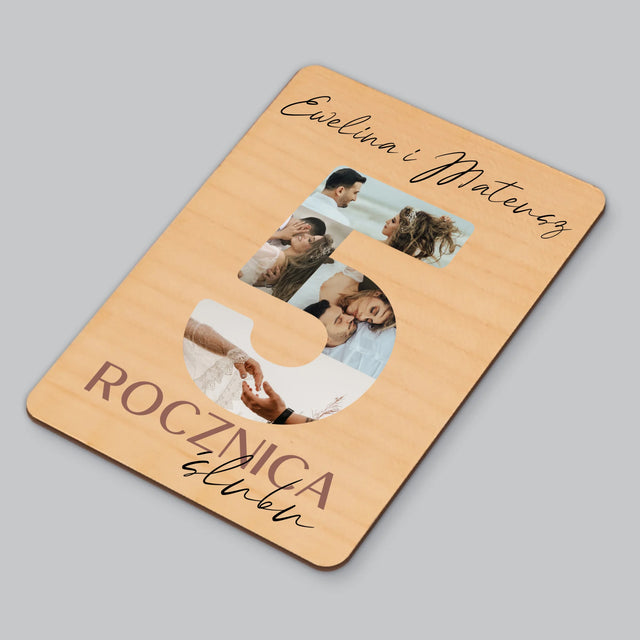 Słowo Ze Zdjęć: 5 Rocznica Ślubu Liczby - Magnes Drewniany
