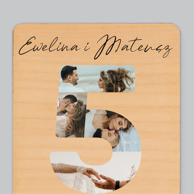 Słowo Ze Zdjęć: 5 Rocznica Ślubu Liczby - Magnes Drewniany