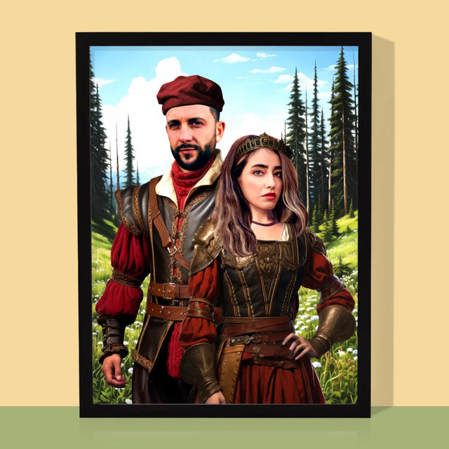 Królewski Portret: Dworska Para - Wydruk z Twoim Zdjęciem