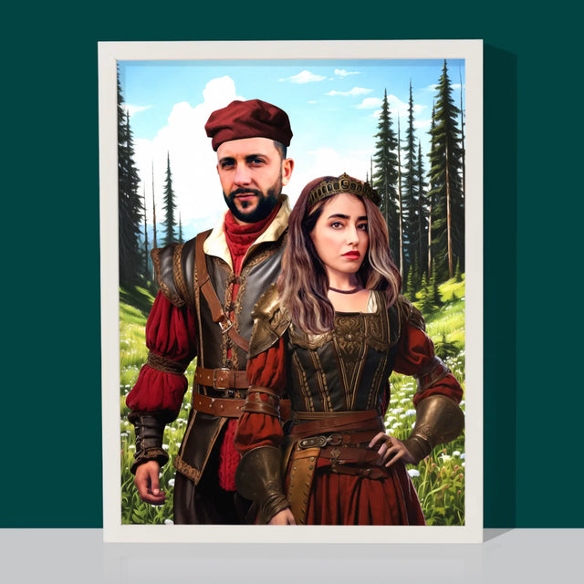 Królewski Portret: Dworska Para - Wydruk z Twoim Zdjęciem