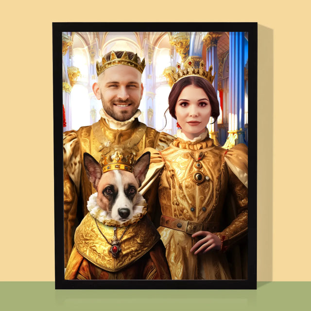 Królewski Portret: Król i Królowa z Pupilem - Wydruk z Twoim Zdjęciem