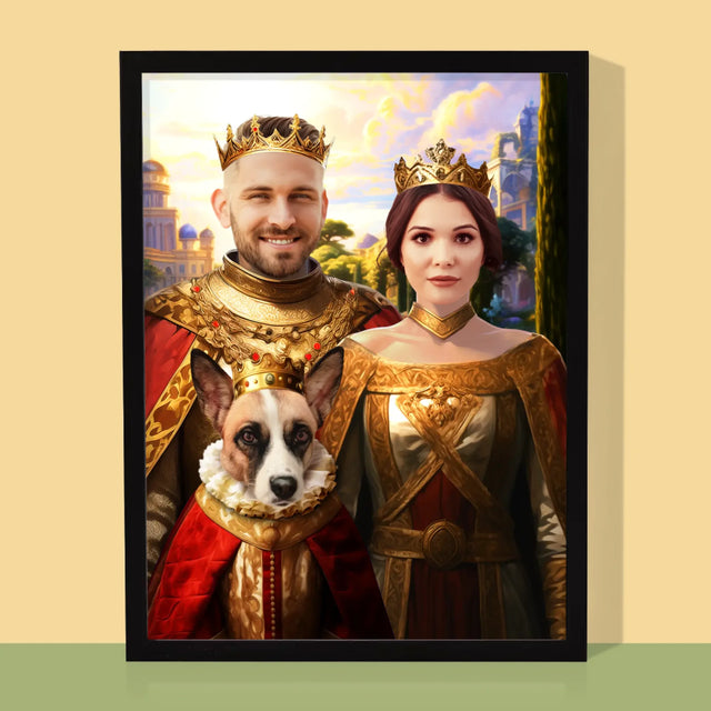Królewski Portret: Królewska Para z Pupilem - Wydruk z Twoim Zdjęciem