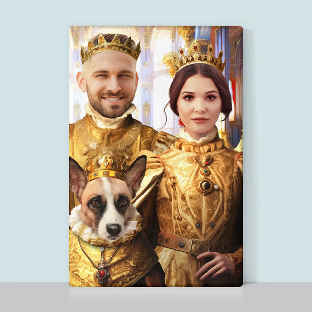 Królewski Portret: Król i Królowa z Pupilem - Wydruk z Twoim Zdjęciem