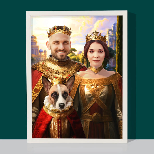 Królewski Portret: Królewska Para z Pupilem - Wydruk z Twoim Zdjęciem