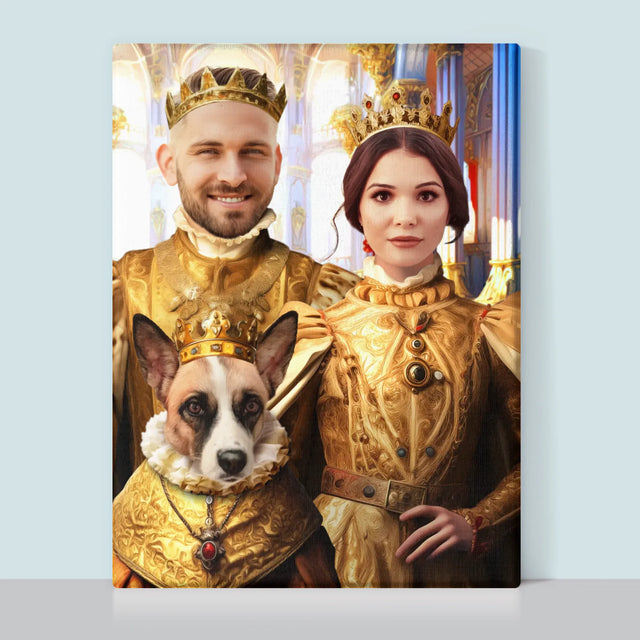 Królewski Portret: Król i Królowa z Pupilem - Wydruk z Twoim Zdjęciem