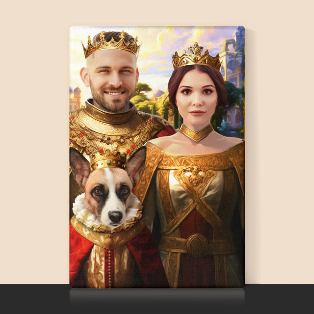 Królewski Portret: Królewska Para z Pupilem - Wydruk z Twoim Zdjęciem