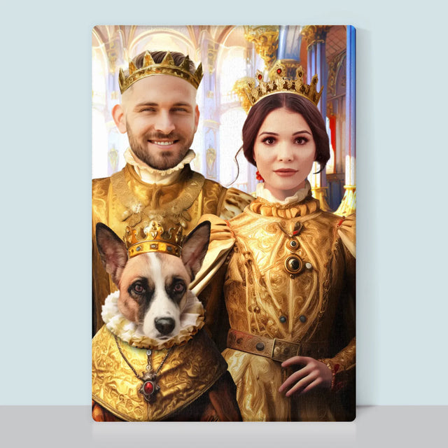 Królewski Portret: Król i Królowa z Pupilem - Wydruk z Twoim Zdjęciem