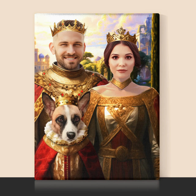 Królewski Portret: Królewska Para z Pupilem - Wydruk z Twoim Zdjęciem