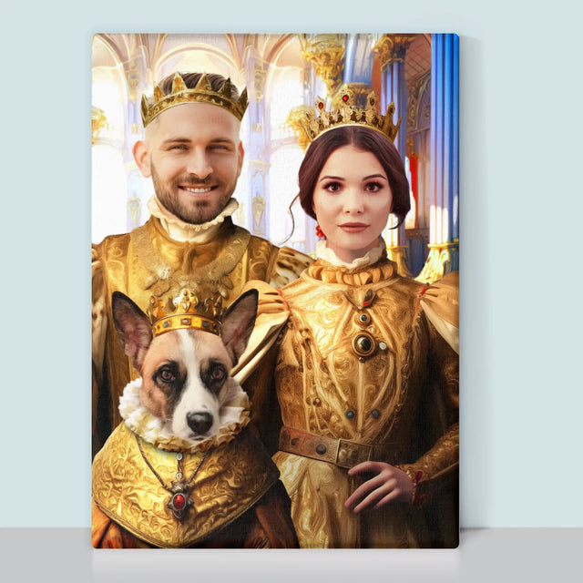Królewski Portret: Król i Królowa z Pupilem - Wydruk z Twoim Zdjęciem