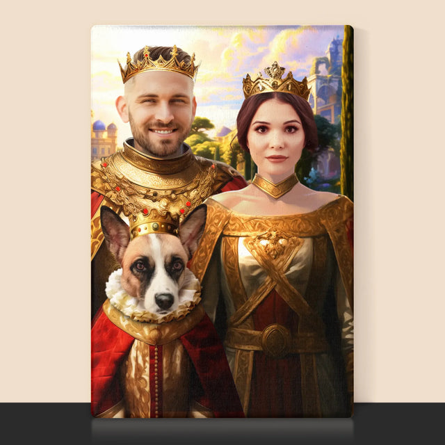 Królewski Portret: Królewska Para z Pupilem - Wydruk z Twoim Zdjęciem