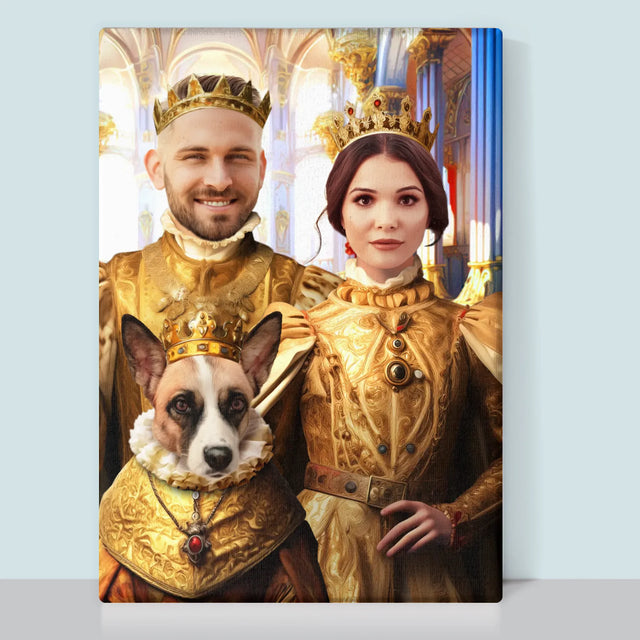 Królewski Portret: Król i Królowa z Pupilem - Wydruk z Twoim Zdjęciem