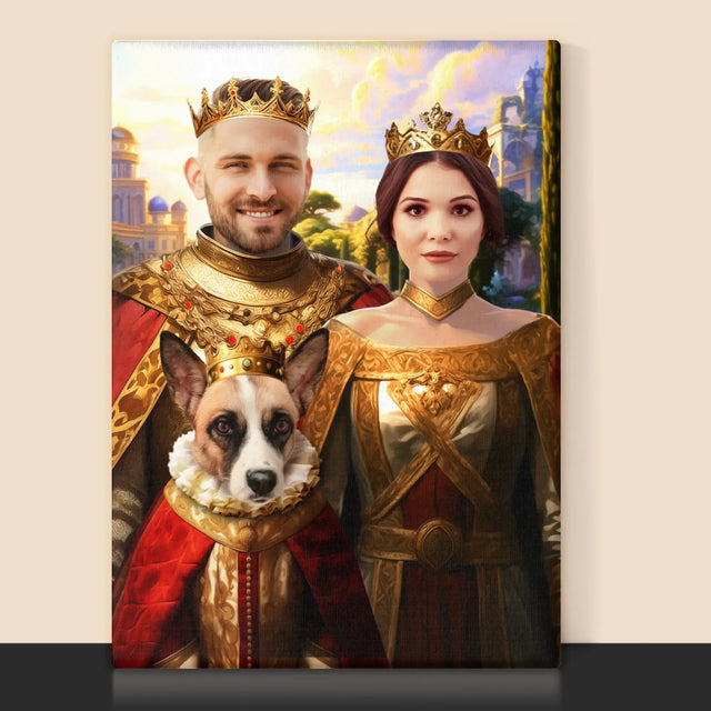 Królewski Portret: Królewska Para z Pupilem - Wydruk z Twoim Zdjęciem