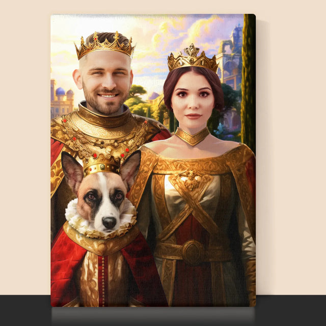 Królewski Portret: Królewska Para z Pupilem - Wydruk z Twoim Zdjęciem