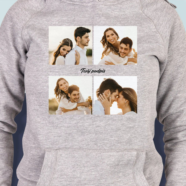 Fotokolaż: 4 Zdjęcia i Podpis - Bluza Damska z Kapturem