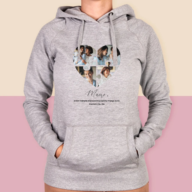Fotokolaż: Puzzle Serce Dla Mamy - Bluza Damska z Kapturem
