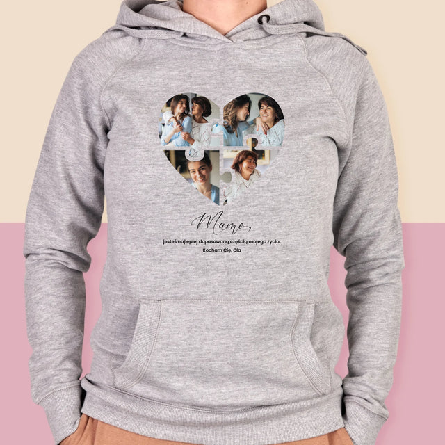 Fotokolaż: Puzzle Serce Dla Mamy - Bluza Damska z Kapturem