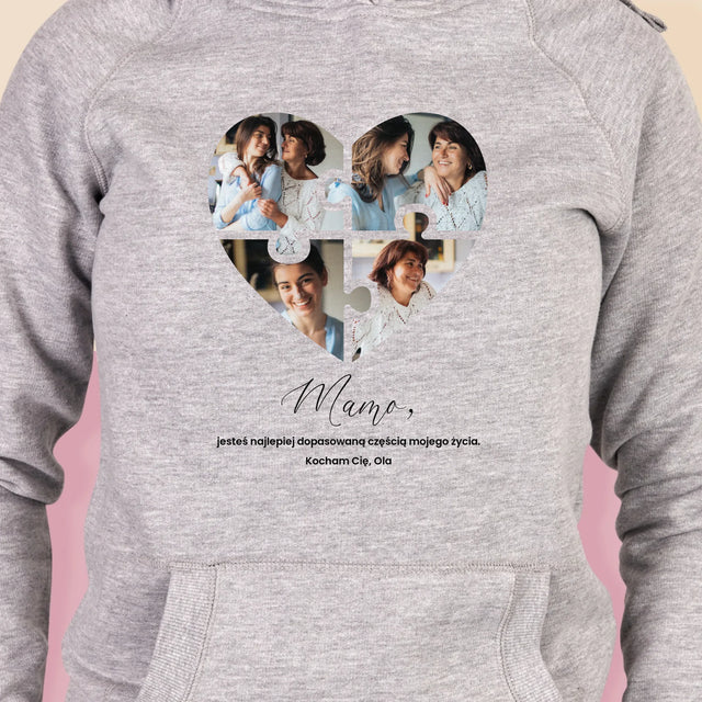 Fotokolaż: Puzzle Serce Dla Mamy - Bluza Damska z Kapturem