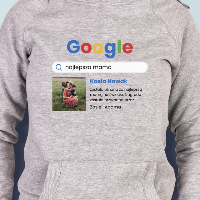 Zdjęcie i Podpis: Najlepsza Mama Wynik Google - Bluza Damska z Kapturem