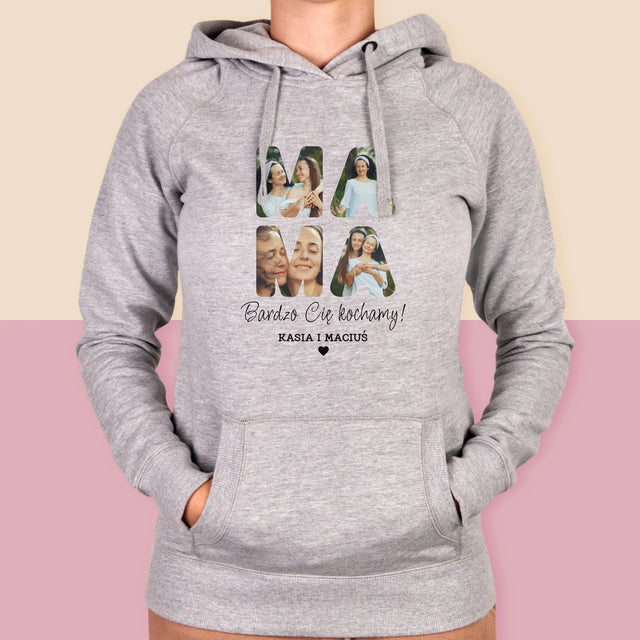 Słowo Ze Zdjęć: Mamo Bardzo Cię Kochamy - Bluza Damska z Kapturem