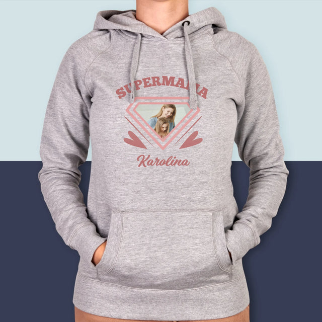 Zdjęcie i Podpis: Supermama - Bluza Damska z Kapturem