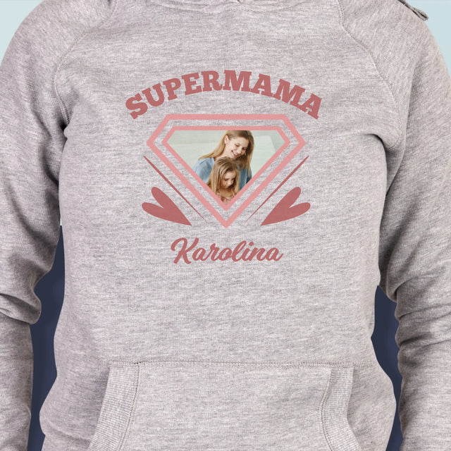 Zdjęcie i Podpis: Supermama - Bluza Damska z Kapturem