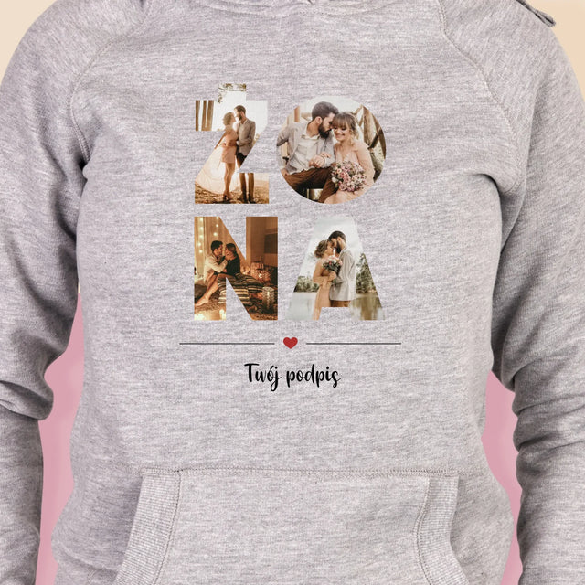 Słowo Ze Zdjęć: Żona - Bluza Damska z Kapturem