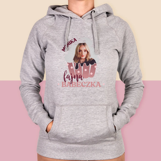 Zdjęcie i Podpis: Fajna Babeczka - Bluza Damska z Kapturem