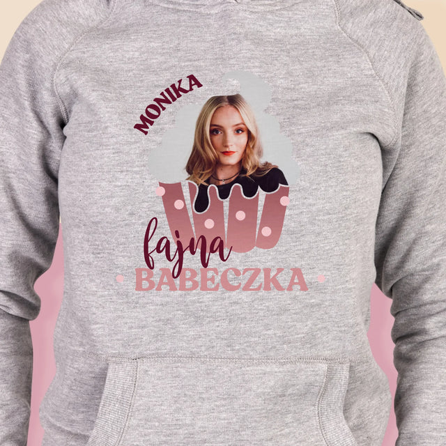 Zdjęcie i Podpis: Fajna Babeczka - Bluza Damska z Kapturem