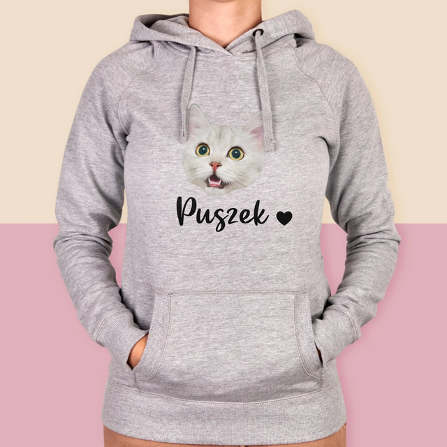 Twoja Postać: Głowa Twojego Kotka - Bluza Damska z Kapturem