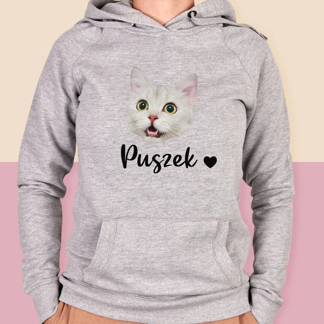 Twoja Postać: Głowa Twojego Kotka - Bluza Damska z Kapturem