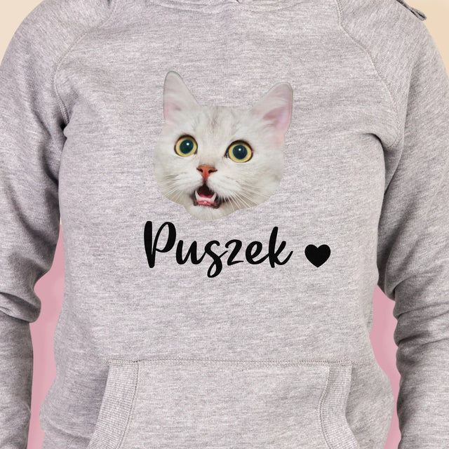 Twoja Postać: Głowa Twojego Kotka - Bluza Damska z Kapturem