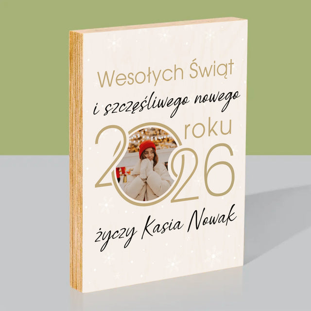 Fotokolaż: Szczęśliwego Nowego Roku - Wydruk Na Drewnie