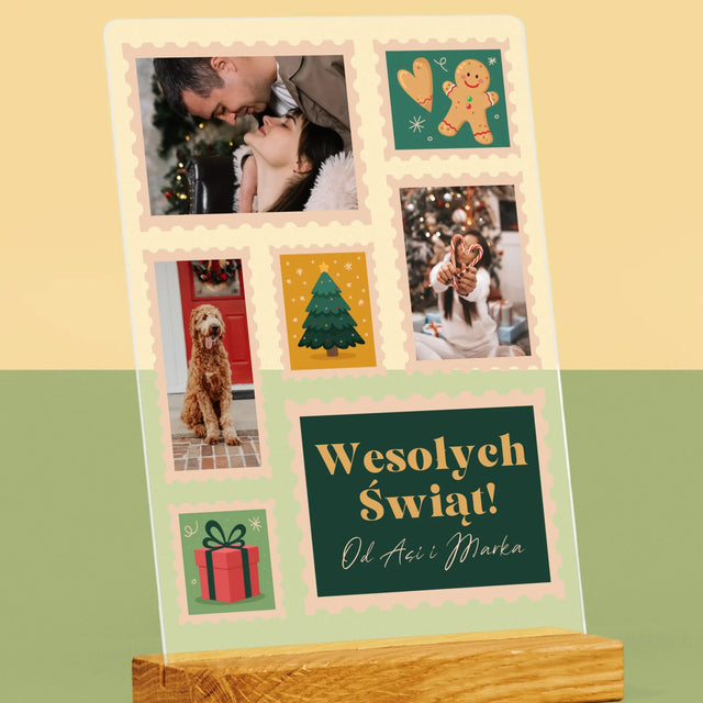 Fotokolaż: Świąteczne Znaczki Pocztowe - Wydruk Na Szkle Akrylowym