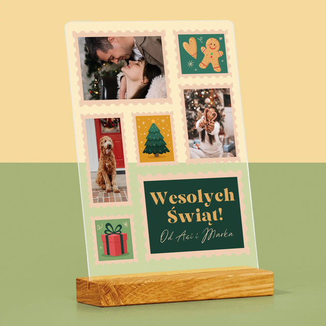 Fotokolaż: Świąteczne Znaczki Pocztowe - Wydruk Na Szkle Akrylowym