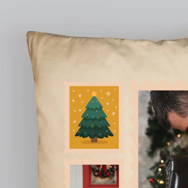 Fotokolaż: Świąteczne Znaczki Pocztowe - Poduszka z Nadrukiem