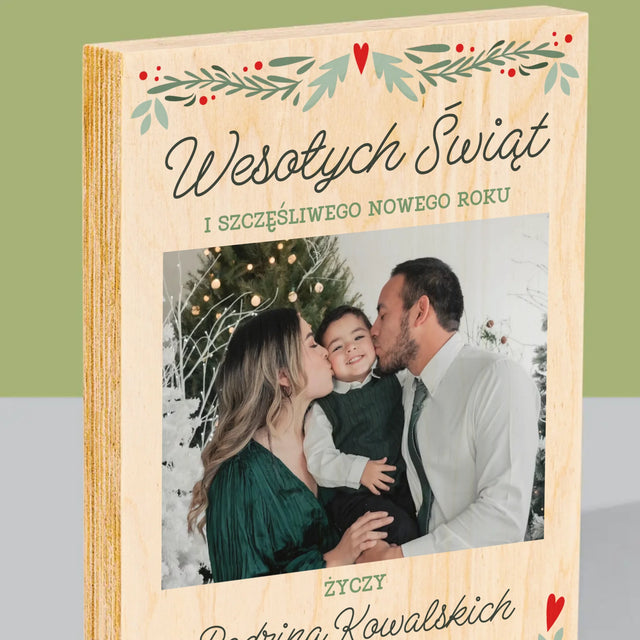 Zdjęcie I Podpis: Wesołych Świąt Elegant - Wydruk Na Drewnie