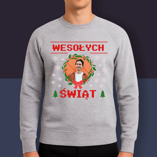 Zdjęcie I Podpis: Świąteczny Sweter - Bluza Męska Bez Kaptura