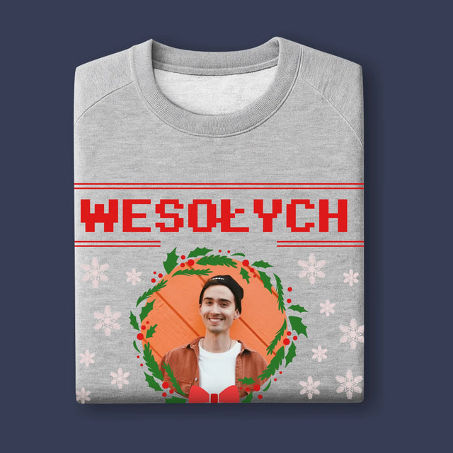 Zdjęcie I Podpis: Świąteczny Sweter - Bluza Męska Bez Kaptura