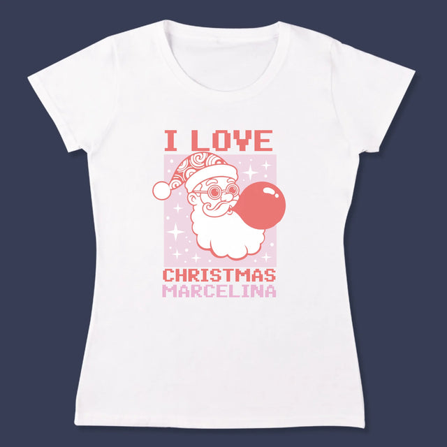 Imię I Podpis: I Love Christmas - Koszulka Damska z Nadrukiem