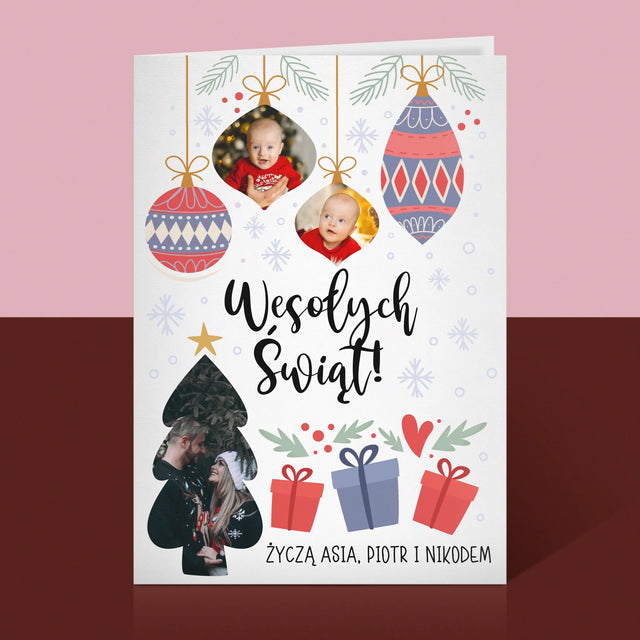 Fotokolaż: Choinka I Bombki - Kartka Z Życzeniami
